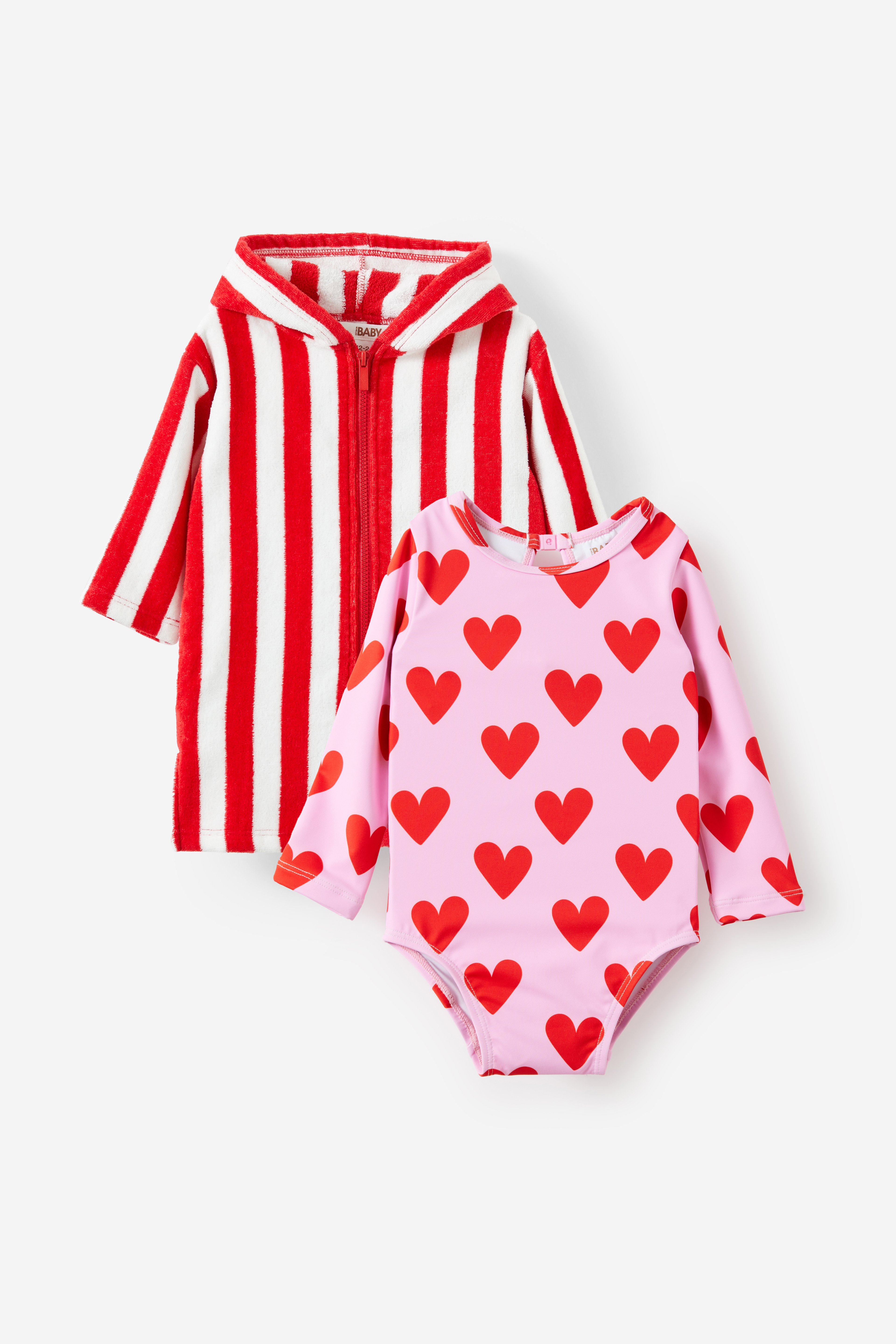 Baby LS Keyhole Back Swimsuit & Zip Thru Hooded Towel Set,